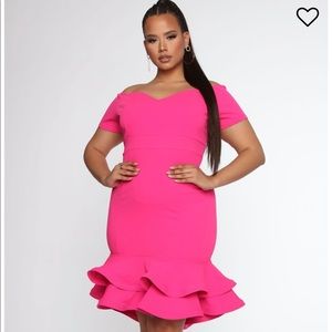 Elegant Barbie Off Shoulder Dress - Neon Fuchsia